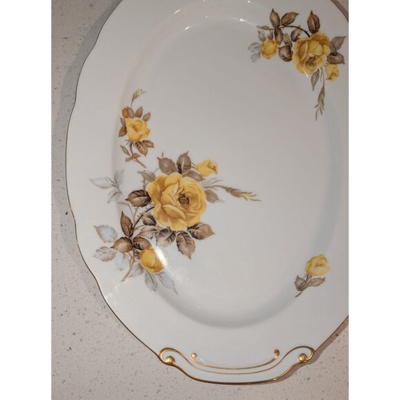 Vintage Sango China Oval Serving Platter Gold Trim Yellow Rose Design - Picture 9 of 11